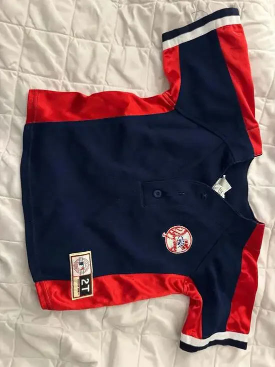 Vintage New York Yankees Toddler 2T Henley Baseball Jersey Navy and Red - Picture 1 of 5